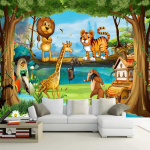 3D seinamaalid Ilus multifilmiline metsa loomamaailma tapeet laste toa elutoa magamistoa seinamaalile kodukaunistus 200 cm(W) x 140 cm(H)