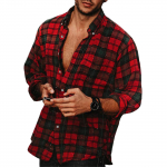 Meeste n&ouml;&ouml;biga s&auml;rk vabaaja flanellist ruuduline Slim Fit pikkade varrukatega, laia kaelusega kerged topid M punane