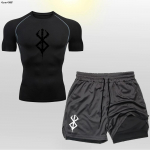 Berserk T-s&auml;rk L&uuml;hikesed p&uuml;ksid Komplekt Kahekihilised p&uuml;ksid Poks Muay Thai Kickboxing 3D tr&uuml;kk J&otilde;usaal Sport Treenimine Fitness Mehed Elastne v&ouml;&ouml;koht L&uuml;hike varrukas L