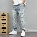 Teksad Meeste Riided P&uuml;ksid Homme Venivad Sirged L&otilde;dvad P&uuml;ksid Denim Sinine Pluss Teksad Rebitud P&uuml;ksid 28 sinine