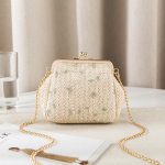 Naiste Kootud Strooplaadi Rannakotid Fashi V&auml;ike Kestega &Otilde;lakott Lillelise Tikandiga Kotid Daamide Klipsiga Crossbody K&auml;ekotid Reisimiseks 18x10x15cm beež
