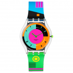 SWATCH Neoon seeria kvartsmehhanism 30 meetrit veekindel unisex &Scaron;veitsi kell 34mm v&auml;rviline sihver bioallika materjalist korpus silikoonrihm SS08K119 kvarts