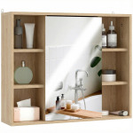 Vannitoakapp peegli, uksega kapiosa ja 6 avara riiuliga, 60 x 14,5 x 49,4 cm, naturaalne puit 60 x 14.5 x 49.4 cm