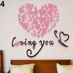 Romantiline armastus 3D s&uuml;da armastab sind Seinakleebis Decor DIY Decal Kodukontori kingitus roosa