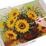 Huacani teemantmaaling lilled kivikivid teemantmosaiik p&auml;evalill t&auml;isruudu puur 20*25 cm