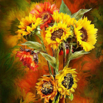 &Uuml;mmargune teemantmaal, p&auml;evalille tikandid, ristpistes kivimosaiik kodukaunistus 30x30CM