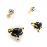 Les Tr&eacute;sors De Lily [J8193] - 2 paires de boucles 'Renard' noir dor&eacute; must