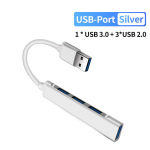 FONKEN USB HUB 4 Port Otg USB C 3.0 splitter Lenovo Xiaomi Macbook Pro laadimisandmeedastuse metallkaabli pikendusega USB-seadmetele USB Port (Silver)