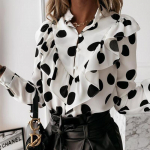 Casual Leopard Dot Print volangpluusis&auml;rk S&uuml;gistalvine pikkade varrukatega naiste s&auml;rgid Elegantsed kontorinaised V-kaelusega n&ouml;&ouml;biga topsid Blusa XXXL