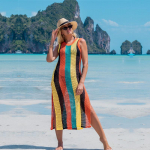 Uus vintage v&auml;rviline kootud bikiinide kattekiht Seksikas silmkoeline v&auml;ljal&otilde;ikega k&uuml;lgmine l&otilde;hik, pikk kleit naiste rannaujumisriided, kate Q1403 One Size mitmev&auml;rviline