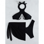 Sarong Underwired Cut Out bikiinidega naiste ujumisriided Naiste ujumistrikoo Kolmeosaline bikiinikomplekt supluskost&uuml;&uuml;m ujumisdaam S must