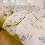 Lillemustriga harjatud kodu voodipesukomplekt Lihtne V&auml;rske Mugav Tekikott koos linakattega Padjap&uuml;&uuml;rid Voodipesu 1.8m 4pcs/sets