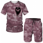 Kamuflaaž Punk Skull 3D prinditud s&auml;rgid/l&uuml;hikesed p&uuml;ksid/&uuml;likond Meeste dressid Spordir&otilde;ivad Kaheosaline komplekt Vintage Graphic Suvegooti riided S