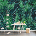 Fototapeet P&otilde;hjamaade k&auml;sitsi maalitud vihmametsa seinamaal Taimed Rohelised Lehed Seinamaalingud Elutoa teleri taust 3D tapeet 200 cm(W) x 140 cm(H)