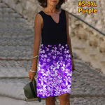 Naiste V-kaelusega suvine roosa rododendroni mustriga kleit vabaaja varrukateta mood vabaaja vabaaja seksikad kleidid, suur suurus XS-8XL XS roosa