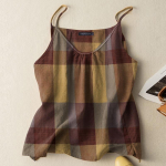 ZANZEA naiste suvise ruuduline printimine varrukateta paakitopsid, rihmad S tumesinine v&auml;rv