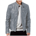 Mood meeste s&uuml;gistalv soe vabaaja nahast t&otilde;mblukuga pikkade varrukatega jope mantel XXL hall v&auml;rv