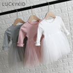 T&uuml;drukute kevad- ja s&uuml;giskleidid Laste pikkade varrukatega kudumid Pitsprintsesskleidid Pidulikud t&uuml;drukud 1-7 a. 12M hall v&auml;rv