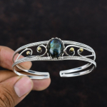 Labradoriitk&auml;ev&otilde;ru v&auml;&auml;riskivist manseti k&auml;ev&otilde;ru 925 Sterling h&otilde;bedane k&auml;ev&otilde;ru 18K kullatud reguleeritav manseti k&auml;ev&otilde;ru K&auml;sitsi valmistatud ehe kingitus talle Adjustable