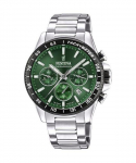 Festina Timeless Chronograph Roostevabast terasest Rohelise sihverplaadiga Kvarts F20560-4 100M Meeste k&auml;ekell roheline