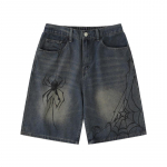 Iseloomulik moebr&auml;nd Spider Print Denim l&uuml;hikesed p&uuml;ksid Meeste lahtised vabaajapesu valged p&uuml;ksid Ameerika vanad p&uuml;ksid S sinine