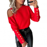 Tahke suur, &uuml;hev&auml;rviline &otilde;lakett s&auml;rk Decor pikkade varrukatega n&ouml;&ouml;biga Decor Kaldus kaelusega pullover, pehme L punane