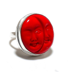 Natural Italian Red Coral Gemstone 925 Sterling Silver Ring Size 7.5 u3t34