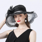 Vintage Organza Kentucky Derby m&uuml;tsid naistele Suured rannam&uuml;tsid Lilledega p&auml;ikesem&uuml;ts Laia &auml;&auml;rega Fedora Kokkupandav Adjustable must
