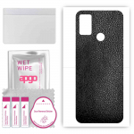 apgo Protective Skin Sticker for the back compatible with Tecno Spark 6 Air, Wrap Film, Foil, Vinyl - Pattern Black Leather