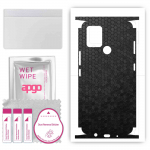 apgo Protective Skin Sticker for the back+sides compatible with Tecno Pova, Full Wrap Film, Foil, Vinyl - Pattern Black Honeycomb