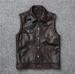 Lehmanahk Meeste Slim L&uuml;hike Nahkvest Raske Mootorratta Mootorratta &Uuml;likond Rev&auml;&auml;r Vintage Vanaks Teha 3XL