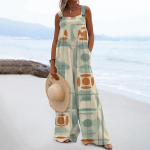 Naiste kombinesoonid vabaajaprinteriga laia jalaga kombinesoonid, rinnahoidjaga varrukateta rihmad, taskutega r&otilde;ivad L must