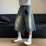 Naiste Pestud sinised teksad l&uuml;hikesed p&uuml;ksid Vintage Y2k Long Jorts Baggy Harajuku k&otilde;rge v&ouml;&ouml;kohaga Korea t&auml;navar&otilde;ivad laia s&auml;&auml;rega teksap&uuml;ksid S sinine