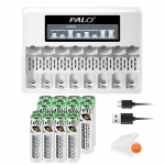 PALO uus laetav aku AA/AAA 1,5 V Li-ion 3500mWh/1300mWh koos laadimise n&auml;idiktulega 1Charger+8AA+8AAA