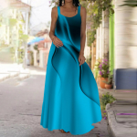 Naiste liblikkleit Maxi pikk kleit Sinise lainemustriga kleit Kevad & Suvi V-kaelus Vaba aeg Puhkus 3XL sinine