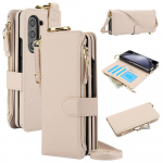 Crossbody Wallet telefoni&uuml;mbris Samsung Galaxy Z Fold 6 5 4 3 Fold6 Fold5 Fold4 Fold3 5G kaardid Solt S&otilde;rmusehoidja PU-nahast kate Galaxy Z Fold 6 valge