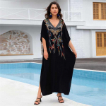 EDOLYNSA 2024 Must Plus Size Kaftan Butterfly Tikitud R&uuml;&uuml; V-kaelusega nahkhiire varrukas naiste rannakleit ujumisriided Coverup hubane koduriietus Q1703 One Size must