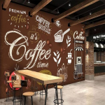 Kohvi seinamaalingud Nostalgiline kohvikurestoran Eemaldatavad seinamaalingud Suur kohvik Hotell Koogipood Tapeet 200 cm(W) x 140 cm(H)