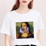 Mona Lisa T-s&auml;rk naiste v&otilde;lts isikup&auml;ra Moodne T-s&auml;rk Suvine Harajuku Esteetika L&uuml;hikeste varrukatega Wh S valge