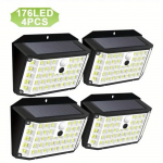 4 tk 176 LED p&auml;ikeseenergiaga v&auml;lisvalgustid p&auml;ikeseenergial t&ouml;&ouml;tavad liikumisanduri tulvavalgustid IP65 veekindlad 3 režiimi seinavalgustid v&auml;lisveranda jaoks 4PCS