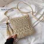 &Otilde;lgest kootud ruudukujulised naiste &otilde;lakott Moodne Tassle Design V&auml;ike k&auml;ekott Suvine rannakott Daami reisipoesk&auml;ija kandikud 21x1x21cm beež