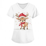 Suur suurus tr&uuml;kiga meditsiiniline t&ouml;&ouml;uniform pealsed naistele V-kaelusega j&otilde;ulutr&uuml;kiga l&uuml;hikeste varrukatega l&otilde;busad T-s&auml;rgid t&ouml;&ouml;riided taskutega XXXXXL valge