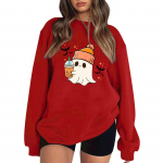Naiste Halloweeni printimisega pullover, &uuml;mmargune kaelus, &otilde;lavarrega pikkade varrukatega pluus L must
