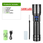 Super suure v&otilde;imsusega LED-taskulamp 300000LM tugeva valgusega taskulamp 120W LED-laetav lamp pikamaa v&auml;lklamp veekindel latern C-26650 battery, Type-C