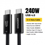 Essager 240 W USB Type C kaabel USB4.0 40Gbps 8K 60Hz iPad MacBook Laptop 5A PD3.1 &uuml;likiire laadimine iPhone 16 15 Xiaomi jaoks 1m must