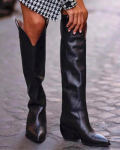 Mustad L&auml;&auml;ne Saapad Naistele Kiilkontsaga P&otilde;lvp&uuml;ksid Moodsad Terava Otsaga Kingad Talvised Libisevad Sisse Cowgirl Saapad Botas Mujer 39 black