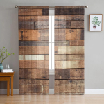 Puitplaadi tekstuuriga t&uuml;llkardinad elutuppa Prinditud l&auml;bipaistev Voile kardin Magamistoa akende varjestus kardinad Rulood Kodukaunistus W135 x H115cm x1&Rod Pocket