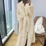 Naiste Plus Size Luksuslik kunstkarusnahast mantel Soe &uuml;ler&otilde;ivas pikk mantel XXL beež