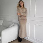 Naiste 2-osalised kost&uuml;&uuml;mid, kootud pullover-kampsunid, topid Bodycon Maxi-seelik, dressid Turske s&uuml;gis-talvise reisidressi salongikomplektid naistele S elevandiluuvalge