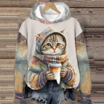 Naiste pusad Naljakad Kawaii Cat Animals Tr&uuml;kitud kapuuts Meestele Pusad Naiste riided Vabaaja pikkade varrukatega Unisex pulloverid 3XL